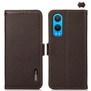 For OnePlus CE4 Lite KHAZNEH Side-Magnetic Litchi Genuine Leather RFID Phone Case(Brown)