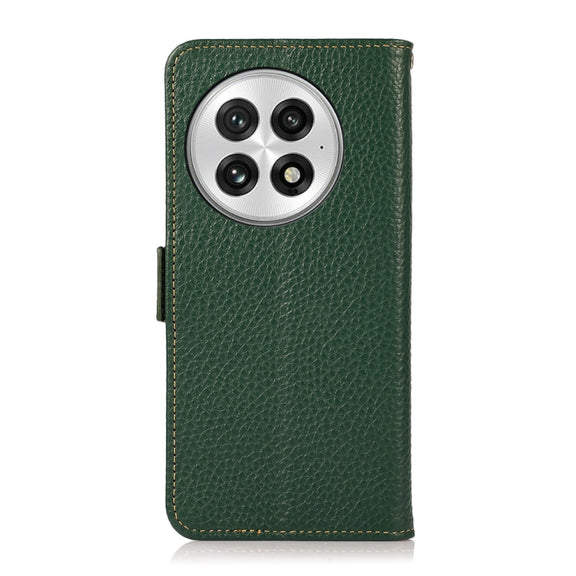 For OnePlus 13 KHAZNEH Side-Magnetic Litchi Genuine Leather RFID Phone Case(Green)