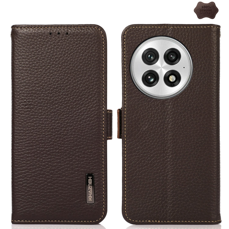 For OnePlus 13 KHAZNEH Side-Magnetic Litchi Genuine Leather RFID Phone Case(Brown) - OnePlus Cases by PMC TechLife | Online Shopping South Africa | PMC TechLife | Buy Now Pay Later Mobicred