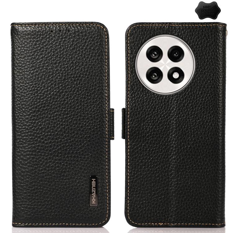 For OnePlus Ace 5 Pro / Ace 5 / 13R KHAZNEH Side-Magnetic Litchi Genuine Leather RFID Phone Case(Black) - free shipping - PMC TechLife - Order now!