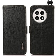 For OnePlus Ace 5 Pro / Ace 5 / 13R KHAZNEH Side-Magnetic Litchi Genuine Leather RFID Phone Case(Black)
