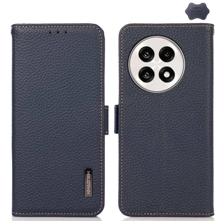 For OnePlus Ace 5 Pro / Ace 5 / 13R KHAZNEH Side-Magnetic Litchi Genuine Leather RFID Phone Case(Blue) - free shipping - PMC TechLife - Order now!