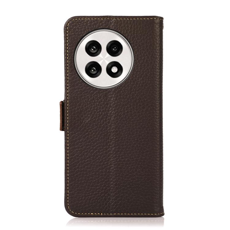 For OnePlus Ace 5 Pro / Ace 5 / 13R KHAZNEH Side-Magnetic Litchi Genuine Leather RFID Phone Case(Brown) - Ace 5 Cases by PMC TechLife | Online Shopping South Africa | PMC TechLife | Buy Now Pay Later Mobicred