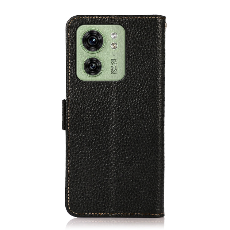 For Motorola Edge 40 KHAZNEH Side-Magnetic Litchi Genuine Leather RFID Phone Case(Black) - Motorola Cases by PMC TechLife | Online Shopping South Africa | PMC TechLife | Buy Now Pay Later Mobicred