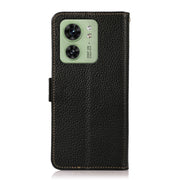 For Motorola Edge 40 KHAZNEH Side-Magnetic Litchi Genuine Leather RFID Phone Case(Black)