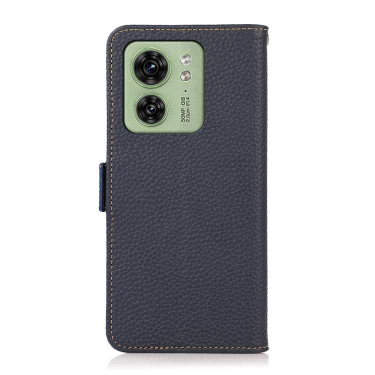 For Motorola Edge 40 KHAZNEH Side-Magnetic Litchi Genuine Leather RFID Phone Case(Blue) - Motorola Cases by PMC TechLife | Online Shopping South Africa | PMC TechLife | Buy Now Pay Later Mobicred