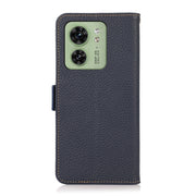 For Motorola Edge 40 KHAZNEH Side-Magnetic Litchi Genuine Leather RFID Phone Case(Blue)