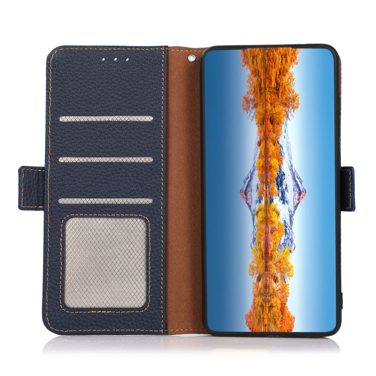 For Motorola Edge 40 KHAZNEH Side-Magnetic Litchi Genuine Leather RFID Phone Case(Blue) - Motorola Cases by PMC TechLife | Online Shopping South Africa | PMC TechLife | Buy Now Pay Later Mobicred