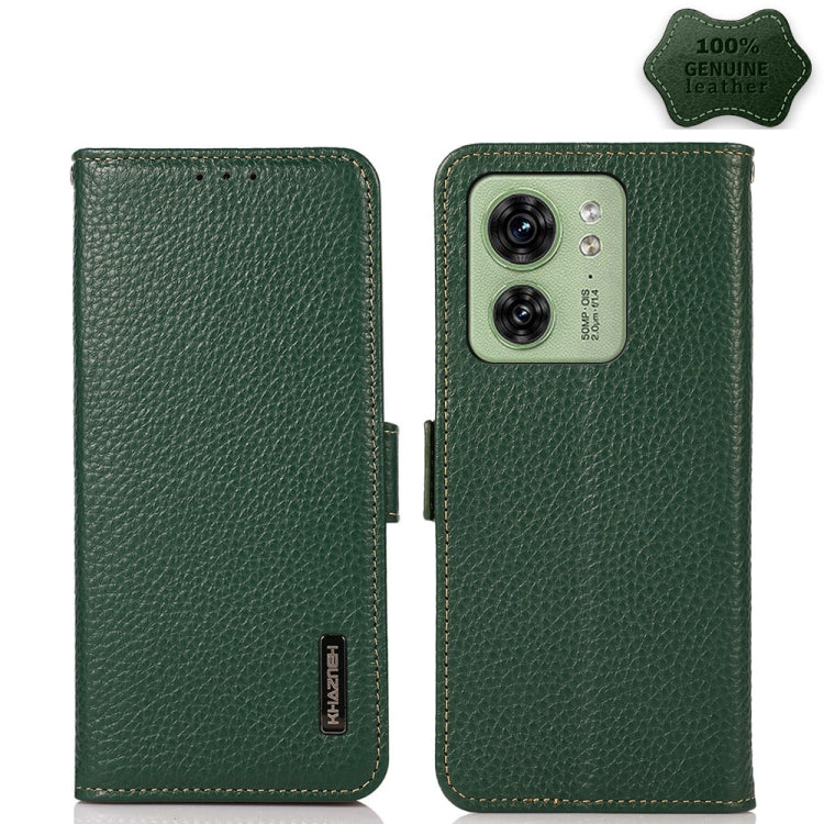 For Motorola Edge 40 KHAZNEH Side-Magnetic Litchi Genuine Leather RFID Phone Case(Green) - Motorola Cases by PMC TechLife | Online Shopping South Africa | PMC TechLife | Buy Now Pay Later Mobicred