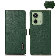 For Motorola Edge 40 KHAZNEH Side-Magnetic Litchi Genuine Leather RFID Phone Case(Green)