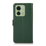 For Motorola Edge 40 KHAZNEH Side-Magnetic Litchi Genuine Leather RFID Phone Case(Green)