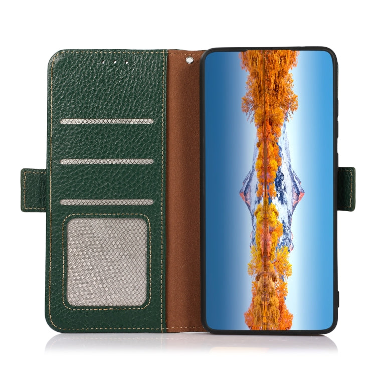 For Motorola Edge 40 KHAZNEH Side-Magnetic Litchi Genuine Leather RFID Phone Case(Green)