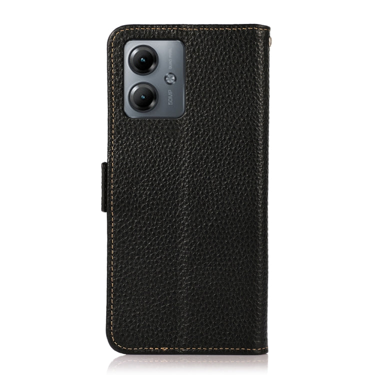 For Motorola Moto G14 4G KHAZNEH Side-Magnetic Litchi Genuine Leather RFID Phone Case(Black)
