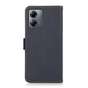 For Motorola Moto G14 4G KHAZNEH Side-Magnetic Litchi Genuine Leather RFID Phone Case(Blue)