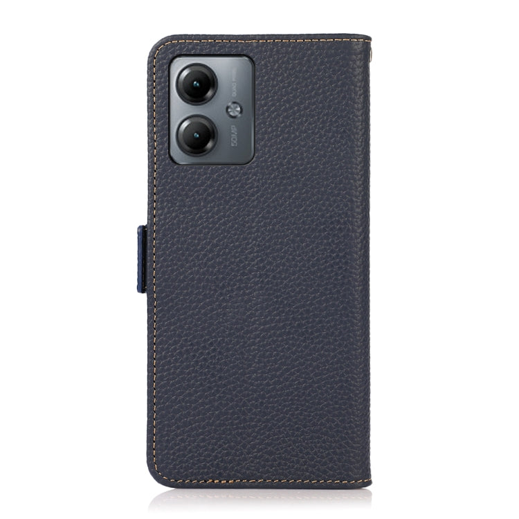 For Motorola Moto G14 4G KHAZNEH Side-Magnetic Litchi Genuine Leather RFID Phone Case(Blue)