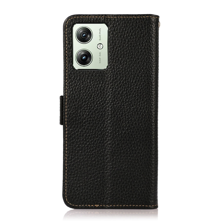 For Motorola Moto G54 5G KHAZNEH Side-Magnetic Litchi Genuine Leather RFID Phone Case(Black)