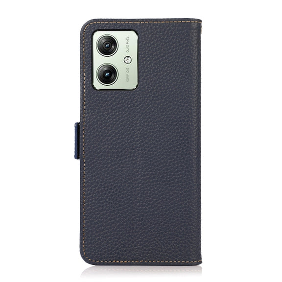 For Motorola Moto G54 5G KHAZNEH Side-Magnetic Litchi Genuine Leather RFID Phone Case(Blue)