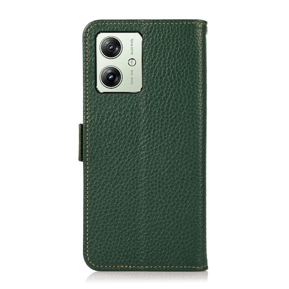 For Motorola Moto G54 5G KHAZNEH Side-Magnetic Litchi Genuine Leather RFID Phone Case(Green)