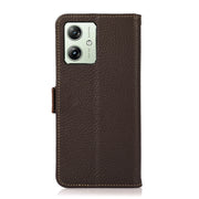 For Motorola Moto G54 5G KHAZNEH Side-Magnetic Litchi Genuine Leather RFID Phone Case(Brown)