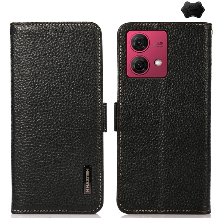 For Motorola Moto G84 5G KHAZNEH Side-Magnetic Litchi Genuine Leather RFID Phone Case(Black) - Motorola Cases by PMC TechLife | Online Shopping South Africa | PMC TechLife | Buy Now Pay Later Mobicred