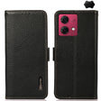 For Motorola Moto G84 5G KHAZNEH Side-Magnetic Litchi Genuine Leather RFID Phone Case(Black) - Motorola Cases by PMC TechLife | Online Shopping South Africa | PMC TechLife | Buy Now Pay Later Mobicred