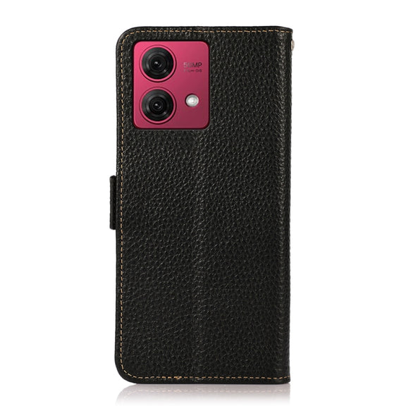 For Motorola Moto G84 5G KHAZNEH Side-Magnetic Litchi Genuine Leather RFID Phone Case(Black)