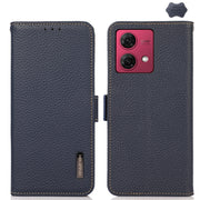 For Motorola Moto G84 5G KHAZNEH Side-Magnetic Litchi Genuine Leather RFID Phone Case(Blue)