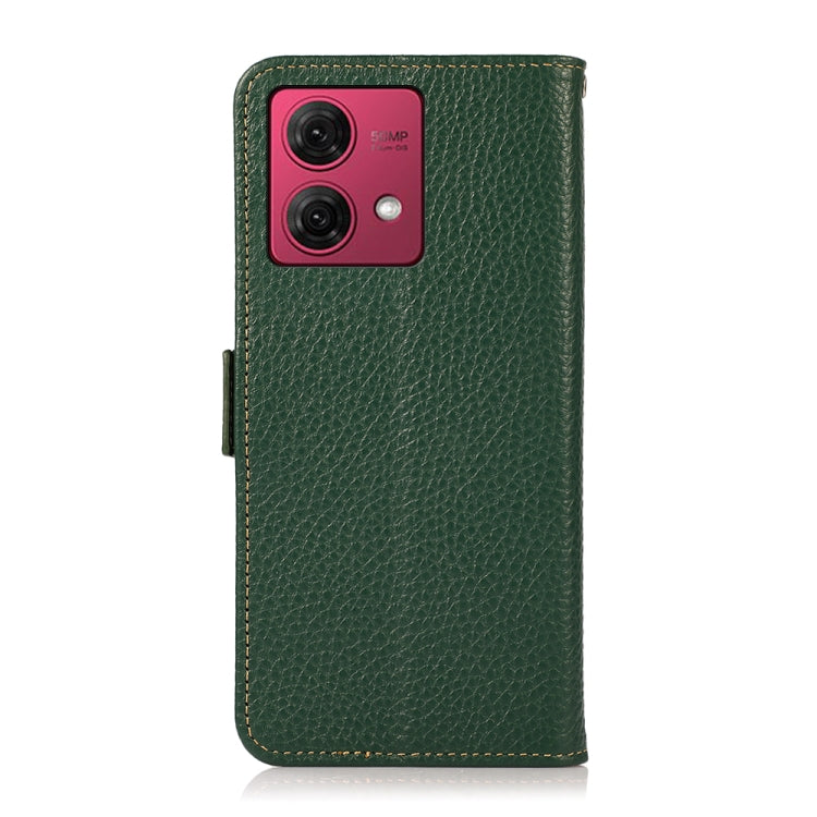For Motorola Moto G84 5G KHAZNEH Side-Magnetic Litchi Genuine Leather RFID Phone Case(Green)