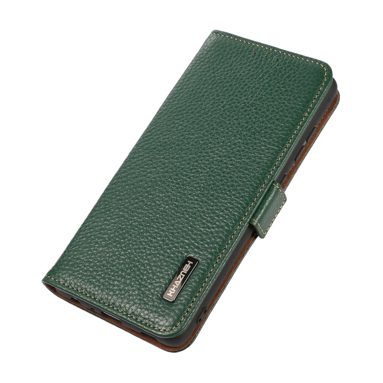 For Motorola Moto G84 5G KHAZNEH Side-Magnetic Litchi Genuine Leather RFID Phone Case(Green) - Motorola Cases by PMC TechLife | Online Shopping South Africa | PMC TechLife | Buy Now Pay Later Mobicred