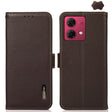 For Motorola Moto G84 5G KHAZNEH Side-Magnetic Litchi Genuine Leather RFID Phone Case(Brown) - Motorola Cases by PMC TechLife | Online Shopping South Africa | PMC TechLife | Buy Now Pay Later Mobicred