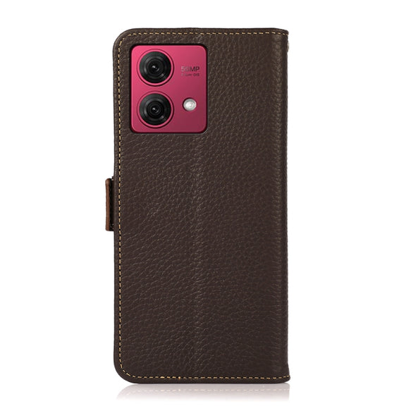 For Motorola Moto G84 5G KHAZNEH Side-Magnetic Litchi Genuine Leather RFID Phone Case(Brown)
