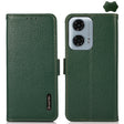For Motorola Moto G24 KHAZNEH Side-Magnetic Litchi Genuine Leather RFID Phone Case(Green) - Motorola Cases by PMC TechLife | Online Shopping South Africa | PMC TechLife | Buy Now Pay Later Mobicred