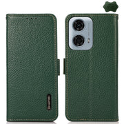 For Motorola Moto G24 KHAZNEH Side-Magnetic Litchi Genuine Leather RFID Phone Case(Green)