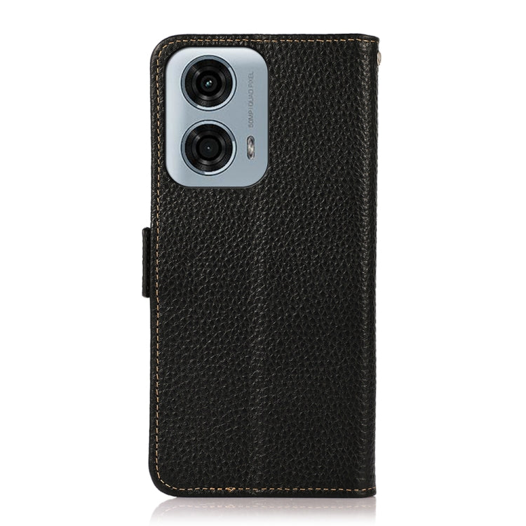For Motorola Moto G34 KHAZNEH Side-Magnetic Litchi Genuine Leather RFID Phone Case(Black) - Motorola Cases by PMC TechLife | Online Shopping South Africa | PMC TechLife | Buy Now Pay Later Mobicred