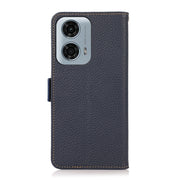 For Motorola Moto G34 KHAZNEH Side-Magnetic Litchi Genuine Leather RFID Phone Case(Blue)