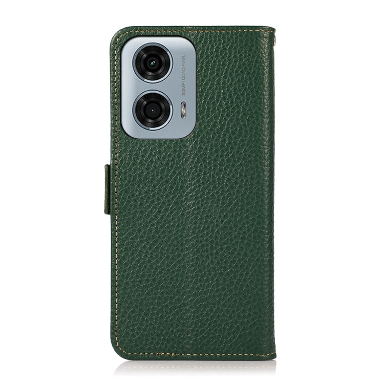 For Motorola Moto G34 KHAZNEH Side-Magnetic Litchi Genuine Leather RFID Phone Case(Green) - free shipping - PMC TechLife - Order now!