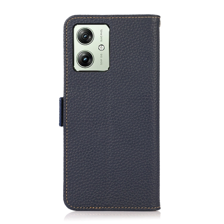 For Motorola Moto G64 5G KHAZNEH Side-Magnetic Litchi Genuine Leather RFID Phone Case(Blue)