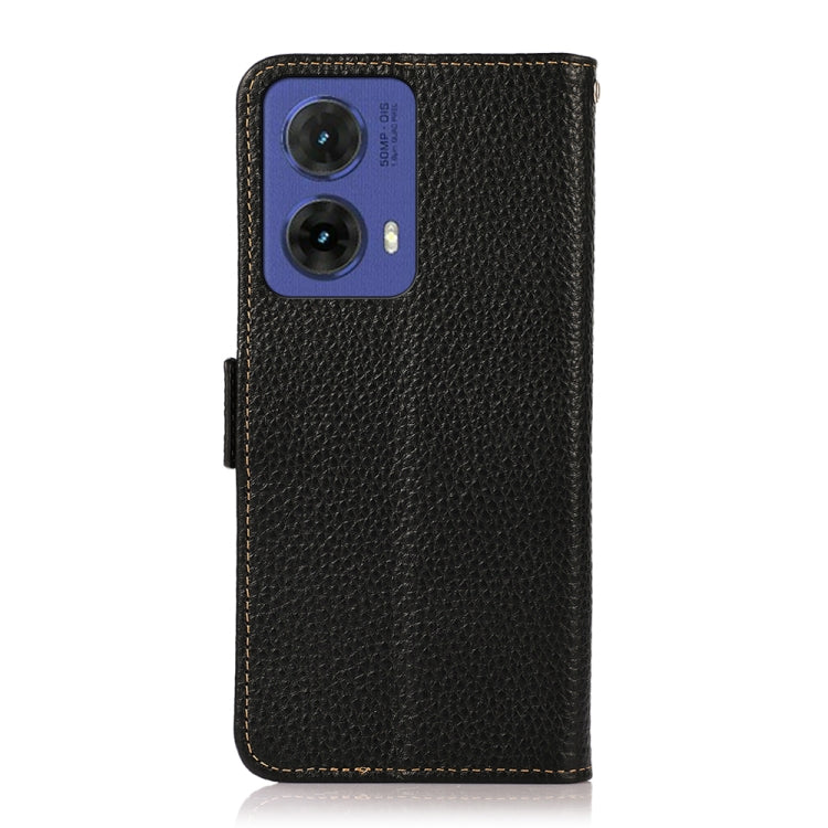 For Motorola Moto G85 KHAZNEH Side-Magnetic Litchi Genuine Leather RFID Phone Case(Black) - Motorola Cases by PMC TechLife | Online Shopping South Africa | PMC TechLife | Buy Now Pay Later Mobicred