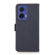 For Motorola Moto G85 KHAZNEH Side-Magnetic Litchi Genuine Leather RFID Phone Case(Blue)