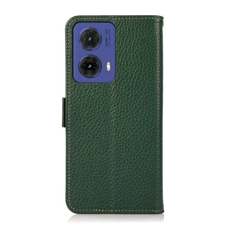 For Motorola Moto G85 KHAZNEH Side-Magnetic Litchi Genuine Leather RFID Phone Case(Green)