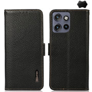For Motorola Edge 50 Neo 5G / Moto S50 5G KHAZNEH Side-Magnetic Litchi Genuine Leather RFID Phone Case(Black)