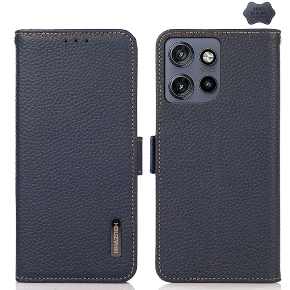 For Motorola Edge 50 Neo 5G / Moto S50 5G KHAZNEH Side-Magnetic Litchi Genuine Leather RFID Phone Case(Blue)
