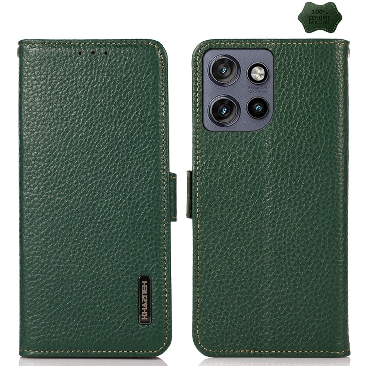 For Motorola Edge 50 Neo 5G / Moto S50 5G KHAZNEH Side-Magnetic Litchi Genuine Leather RFID Phone Case(Green) - Motorola Cases by PMC TechLife | Online Shopping South Africa | PMC TechLife | Buy Now Pay Later Mobicred