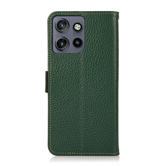 For Motorola Edge 50 Neo 5G / Moto S50 5G KHAZNEH Side-Magnetic Litchi Genuine Leather RFID Phone Case(Green)