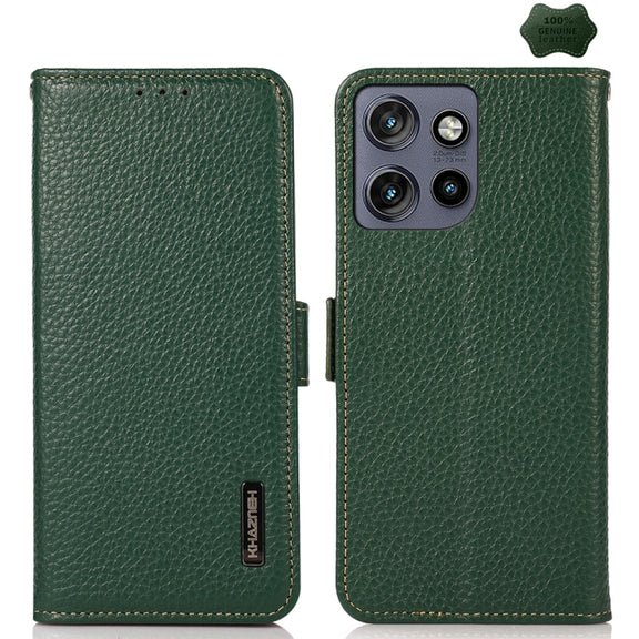 For Motorola Edge 50 Neo 5G / Moto S50 5G KHAZNEH Side-Magnetic Litchi Genuine Leather RFID Phone Case(Green)