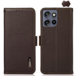 For Motorola Edge 50 Neo 5G / Moto S50 5G KHAZNEH Side-Magnetic Litchi Genuine Leather RFID Phone Case(Brown) - Motorola Cases by PMC TechLife | Online Shopping South Africa | PMC TechLife | Buy Now Pay Later Mobicred