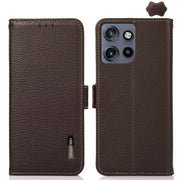 For Motorola Edge 50 Neo 5G / Moto S50 5G KHAZNEH Side-Magnetic Litchi Genuine Leather RFID Phone Case(Brown)