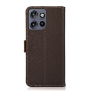 For Motorola Edge 50 Neo 5G / Moto S50 5G KHAZNEH Side-Magnetic Litchi Genuine Leather RFID Phone Case(Brown)