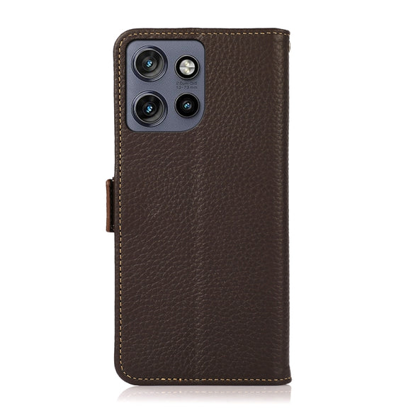 For Motorola Edge 50 Neo 5G / Moto S50 5G KHAZNEH Side-Magnetic Litchi Genuine Leather RFID Phone Case(Brown)