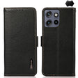 For Motorola Edge 50 5G KHAZNEH Side-Magnetic Litchi Genuine Leather RFID Phone Case(Black) - Motorola Cases by PMC TechLife | Online Shopping South Africa | PMC TechLife | Buy Now Pay Later Mobicred